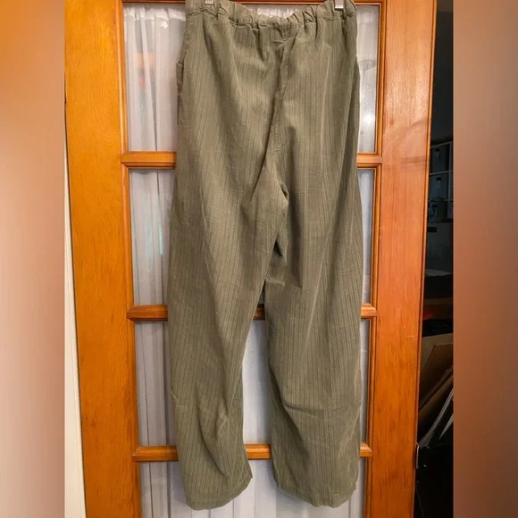 FLAX soft subtle stripe pin wale Olive pants trousers wide leg high waist Sz. M - Picture 4 of 7